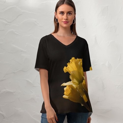 yanfind V Neck T-shirt for Women Arrangement Plant Commons Bouquet Home Blossom Flower Daffodil Spring Narcissus Creative Summer Top  Short Sleeve Casual Loose