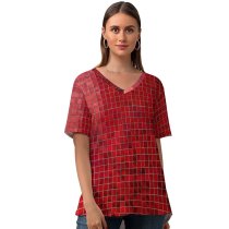 yanfind V Neck T-shirt for Women Tile Glaze Glazed Glazing Varnish Icing Wall Glow Glowing Texture Disco Glitter Summer Top  Short Sleeve Casual Loose