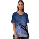 yanfind V Neck T-shirt for Women Love Couple Night Romantic Kiss Silhouette Starry Sky Summer Top  Short Sleeve Casual Loose