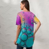 yanfind V Neck T-shirt for Women Bruno Bosse Abstract Bubbles Spectrum Colorful Teal Turquoise Summer Top  Short Sleeve Casual Loose