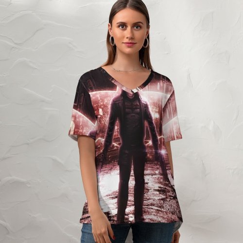yanfind V Neck T-shirt for Women Games Hood Gotham Knights PlayStation PlayStation Xbox X S Xbox PC Games Summer Top  Short Sleeve Casual Loose
