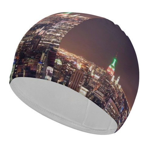 yanfind Swimming Cap York City Cityscape Lights Night Time Horizon Exposure Landmark Aerial Rockefeller Center Elastic,suitable for long and short hair