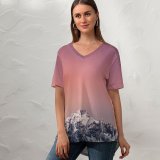 yanfind V Neck T-shirt for Women Marek Piwnicki Alps Mountains Mountain Range Italy Sky Starry Sky Snow Covered Summer Top  Short Sleeve Casual Loose