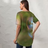 yanfind V Neck T-shirt for Women Soap Bubble Art Reflection Light Liquid Grass Sunlight Macro Sky Ball Summer Top  Short Sleeve Casual Loose
