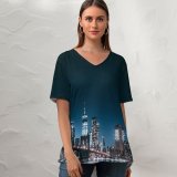 yanfind V Neck T-shirt for Women Lerone Pieters Brooklyn Bridge Night City Lights Cityscape Reflections Brooklyn York USA Summer Top  Short Sleeve Casual Loose