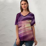 yanfind V Neck T-shirt for Women Abstract Swirls Huawei MateBook Pro Summer Top  Short Sleeve Casual Loose