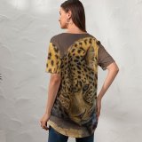 yanfind V Neck T-shirt for Women Leopard Wild Carnivore Predator Closeup Face Big Cat Staring Summer Top  Short Sleeve Casual Loose