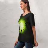 yanfind V Neck T-shirt for Women Suryapraveen Dark Minimal Giraffe Cubs Silhouette Forest Moon Summer Top  Short Sleeve Casual Loose