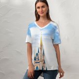 yanfind V Neck T-shirt for Women Castle Building Buena Sky Dream Wallpapers Lake Architecture Travel Happy States Summer Top  Short Sleeve Casual Loose