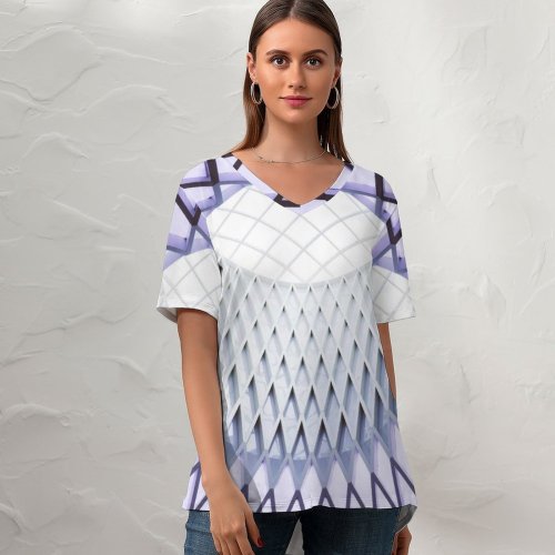 yanfind V Neck T-shirt for Women Architecture Ceiling Dome Skylight Look Indoor Structure Geometrical Summer Top  Short Sleeve Casual Loose