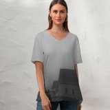 yanfind V Neck T-shirt for Women Fog Catholic Building Public Wallpapers Sc Architecture Spire Terror Do Sul Summer Top  Short Sleeve Casual Loose