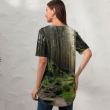 yanfind V Neck T-shirt for Women Saxon Switzerland National Park Forest Light Summer Top  Short Sleeve Casual Loose