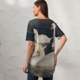 yanfind V Neck T-shirt for Women Swan Winter Lake Elegant Bird Vertebrate Ducks Geese Swans Beak Waterfowl Duck Summer Top  Short Sleeve Casual Loose