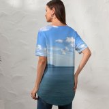 yanfind V Neck T-shirt for Women Sea Landscape Sky Horizon Ocean Resources Daytime Cloud Summer Top  Short Sleeve Casual Loose