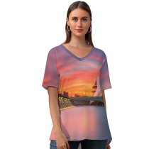 yanfind V Neck T-shirt for Women Anto Camacho City Sciences Science Modern Architecture Valencia Spain Summer Top  Short Sleeve Casual Loose