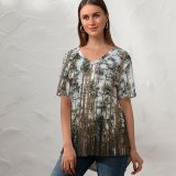 yanfind V Neck T-shirt for Women High Land Flora Im Tall Grass Wallpapers Plant Outdoors Tree Free Summer Top  Short Sleeve Casual Loose