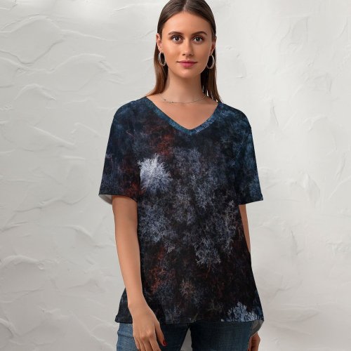yanfind V Neck T-shirt for Women Luukdek Winter Forest Snow Covered Aerial Birds Eye Drone Photo Trees Summer Top  Short Sleeve Casual Loose