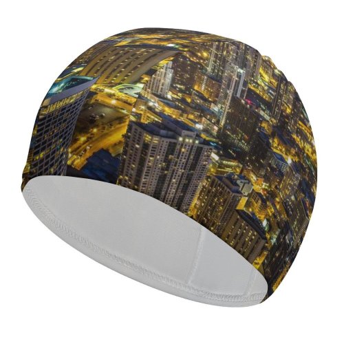 yanfind Swimming Cap Chicago Illinois City Night Cityscape Sky Night Lights Buildings Skyscrapers Elastic,suitable for long and short hair