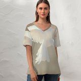 yanfind V Neck T-shirt for Women Anja Dove Leaves Flying Bird Feathers Wings Plumage Branch Summer Top  Short Sleeve Casual Loose