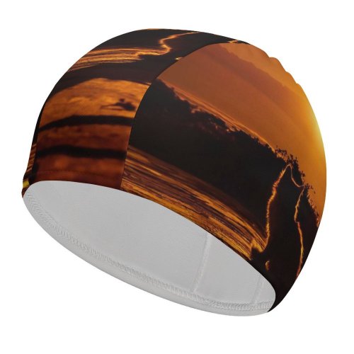 yanfind Swimming Cap Elena Dudina Cat Silhouette Sunset Sky Tree Branches Elastic,suitable for long and short hair