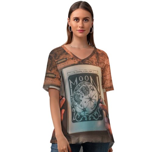 yanfind V Neck T-shirt for Women Banda Livefolk Wallpapers Working Work Table Supernatural Aceh Mystical Hands Magic Summer Top  Short Sleeve Casual Loose
