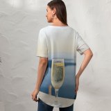 yanfind V Neck T-shirt for Women Glass Thera Landscape Celebrate Alcohol Travel Free Goblet Wine Champagne Bubble Summer Top  Short Sleeve Casual Loose