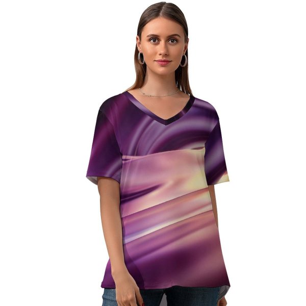 yanfind V Neck T-shirt for Women Abstract Swirls Huawei MateBook Pro Summer Top  Short Sleeve Casual Loose