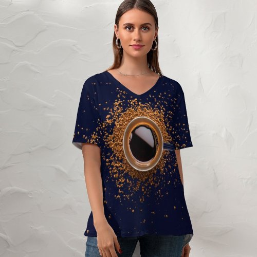 yanfind V Neck T-shirt for Women Robert Shunev Coffee Cup Instant Ceramic Mug Top Summer Top  Short Sleeve Casual Loose