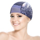 yanfind Swimming Cap Winter Snow Pine Trees Evening Switzerland December Elastic,suitable for long and short hair