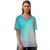 yanfind V Neck T-shirt for Women Gradients Colorful Summer Top  Short Sleeve Casual Loose