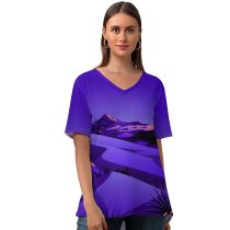 yanfind V Neck T-shirt for Women Mountains Rocks Night Starry Sky Scenery MacOS Big Sur IOS Summer Top  Short Sleeve Casual Loose