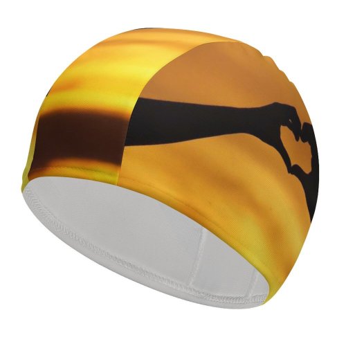 yanfind Swimming Cap Love Heart Hands Together Silhouette Lovers Couple Sunset Elastic,suitable for long and short hair