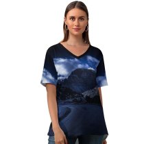 yanfind V Neck T-shirt for Women Daniel Olah Zion National Park Road Night Rocks Dark Summer Top  Short Sleeve Casual Loose