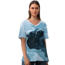 yanfind V Neck T-shirt for Women Iceland Macro Snow Wallpapers Closeup Mountain Outdoors Pictures Creative Grey Glacier Summer Top  Short Sleeve Casual Loose