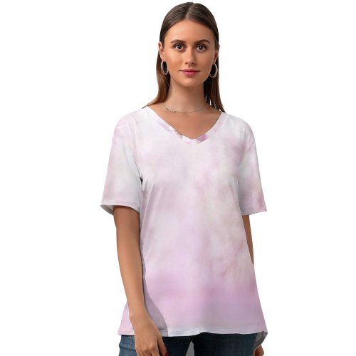 yanfind V Neck T-shirt for Women Flowers Magnolia Flowers Blossom Flowers Summer Top  Short Sleeve Casual Loose