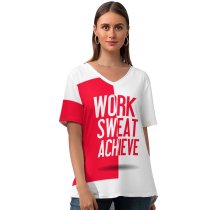 yanfind V Neck T-shirt for Women Quotes Challenge Yourself Make Your Dream Become Reality Work Sweat Achieve Inspirational Summer Top  Short Sleeve Casual Loose
