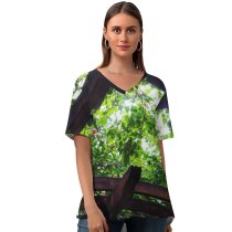 yanfind V Neck T-shirt for Women Bay Patio Pergola Wallpapers Disney's Lake Studios Garden Outdoors Stock Free Summer Top  Short Sleeve Casual Loose