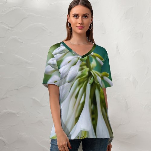 yanfind V Neck T-shirt for Women Autumn Ogorod Flowers Public Plant Garden Pollen Amaryllidaceae Summer Hosta Pictures Summer Top  Short Sleeve Casual Loose