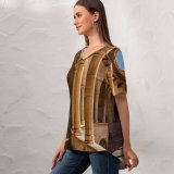yanfind V Neck T-shirt for Women Castle Patio Best Building Spain Facade HQ Palma Sky Fantasy Wallpapers Summer Top  Short Sleeve Casual Loose