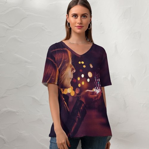 yanfind V Neck T-shirt for Women Autumn Night Glitter Illuminated Public Wallpapers Fire Supernatural Mystical Dark Sparkle Summer Top  Short Sleeve Casual Loose