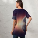 yanfind V Neck T-shirt for Women Comfreak Space Earth Planet Universe Space Travel Space Adventure Astronaut Sun Light Summer Top  Short Sleeve Casual Loose