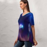 yanfind V Neck T-shirt for Women Stu Ballinger Abstract Eye CGI Spectrum Glowing Summer Top  Short Sleeve Casual Loose
