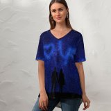 yanfind V Neck T-shirt for Women Gerd Altmann Love I Love You Starry Sky Couple Silhouette Heart Valentines Summer Top  Short Sleeve Casual Loose