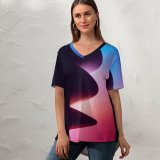 yanfind V Neck T-shirt for Women Architecture Steve Jobs Theater Park Colorful Modern Architecture Summer Top  Short Sleeve Casual Loose