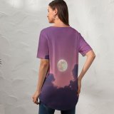 yanfind V Neck T-shirt for Women Moon Clouds Sky Summer Top  Short Sleeve Casual Loose
