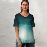 yanfind V Neck T-shirt for Women Comfreak Space Astronaut Space Travel Gravity Earth Nebula Universe Galaxy Stars Astronomy Summer Top  Short Sleeve Casual Loose