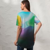 yanfind V Neck T-shirt for Women Robert Kohlhuber Abstract Liquid Art Colorful Fluid Waves  Summer Top  Short Sleeve Casual Loose