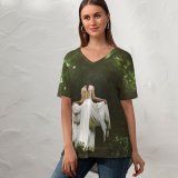 yanfind V Neck T-shirt for Women Fantasy Wallpapers Angel Wedding Dress Free Girls Pictures Bride Fairy Bridal Summer Top  Short Sleeve Casual Loose
