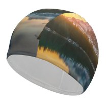 yanfind Swimming Cap Lake Banff National Park Alberta  Sunrise Boat Reflection  Mountains Snow Elastic,suitable for long and short hair