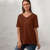 yanfind V Neck T-shirt for Women Velvet Decoration Design Summer Top  Short Sleeve Casual Loose